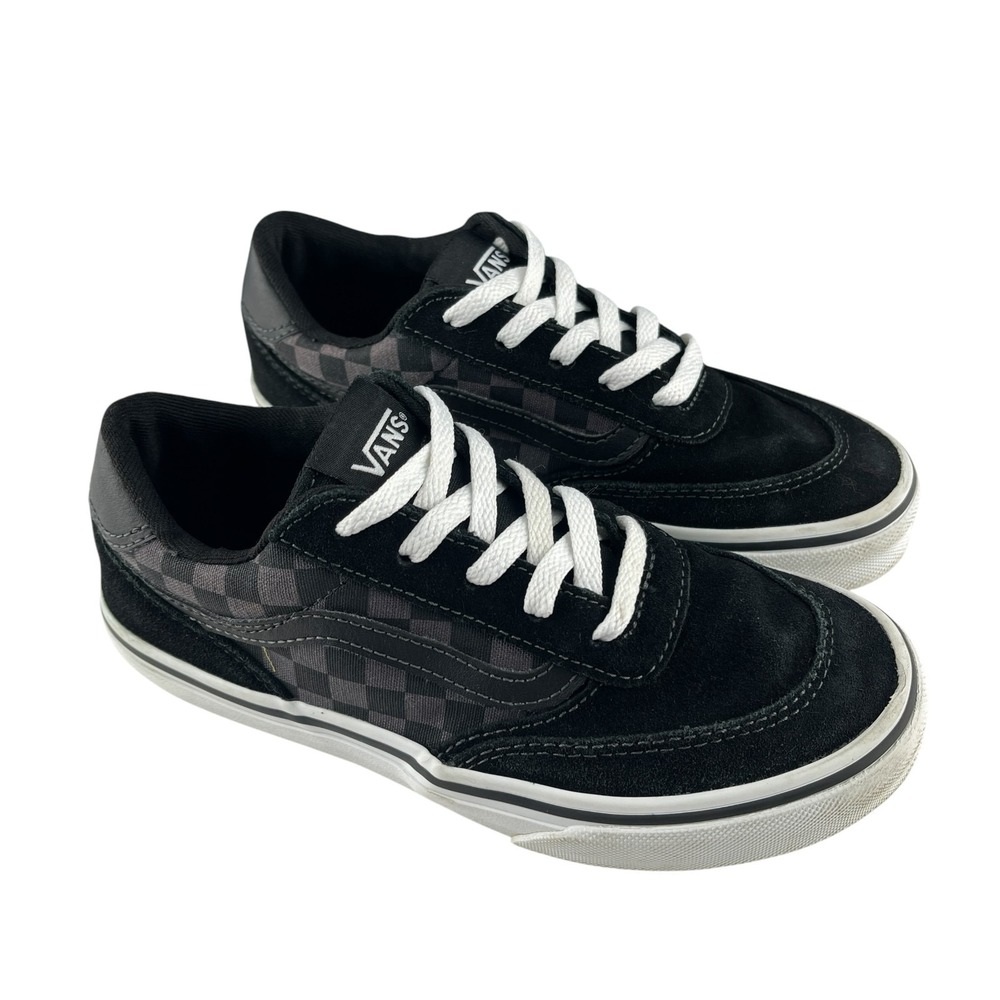 Vans Low Top Sneakers Youth Size 2.0 Black White Checkerboard Suede Canvas Shoes